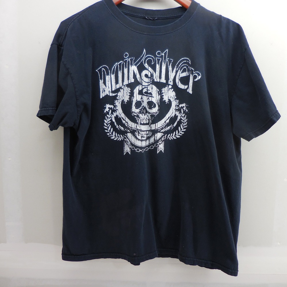 Quiksilver Mens Skull Graphic T-Shirt Black Short Sleeve Skate Surf Size L